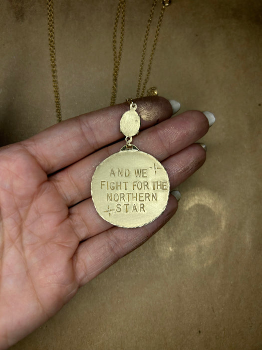 14k filled coin pendant necklace with Turquoise - Our Lady of Guadalupe