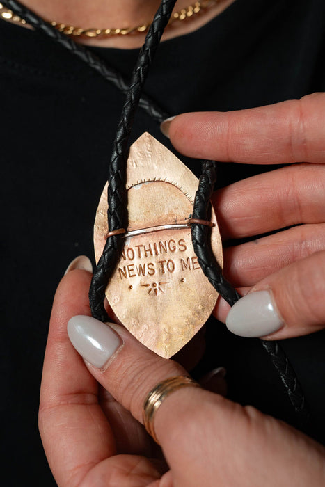 Large black agate bolo tie