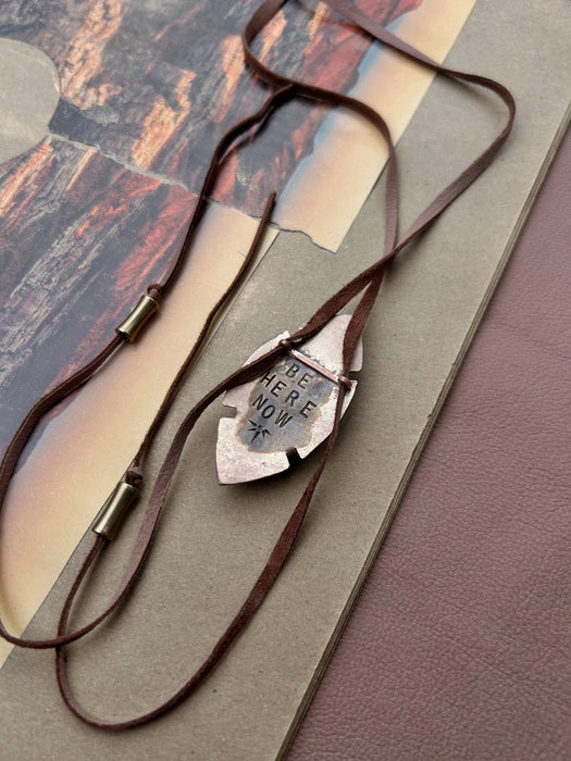 "Be Here Now" Flower agate and suede bolo tie