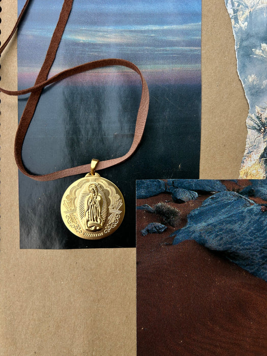 Our Lady of Guadalupe with hand cut suede - shade Espresso