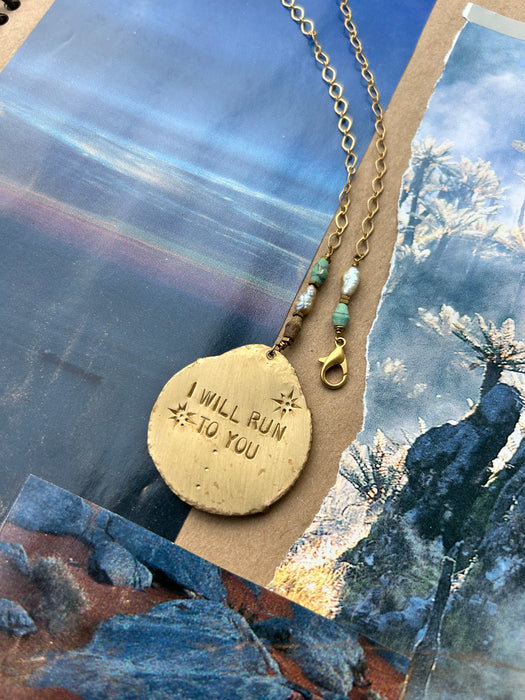 Our lady of Guadalupe matte gold filled pendant "I will run to you"