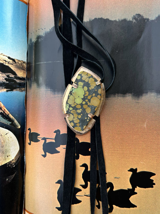 Turquoise bolo tie - hand cut suede