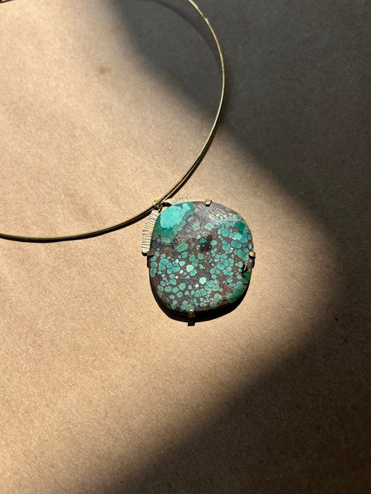 Turquoise choker - leather and lace