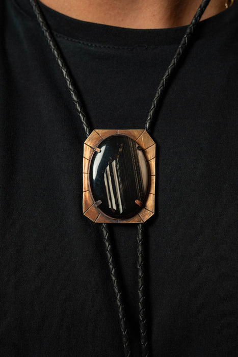 Large black agate bolo tie - Noeline Hofmann