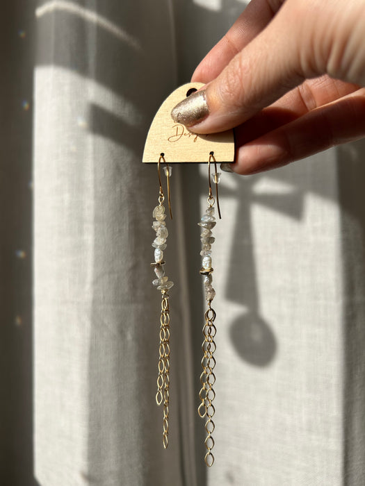 Double chain earrings - Labradorite and Pearl