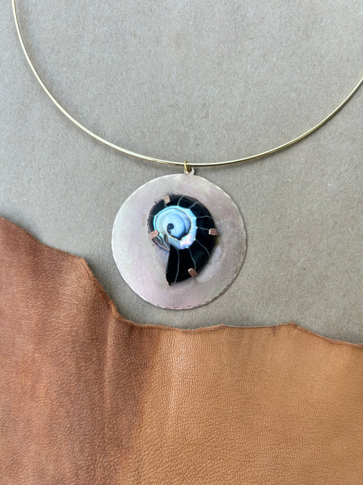 Ammonite shell necklace - black + iridescent