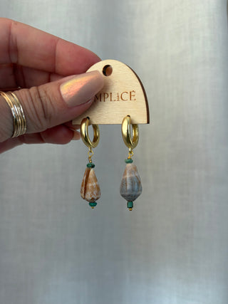 Shell and Turquoise Huggie Hoops
