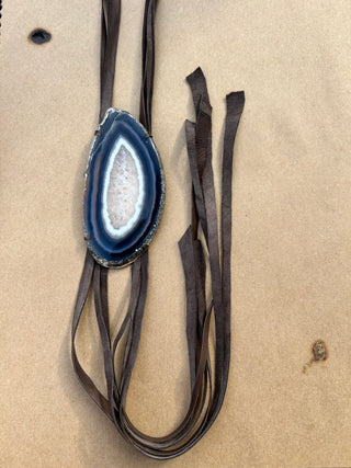 Blue Lace Agate Suede Bolo Tie