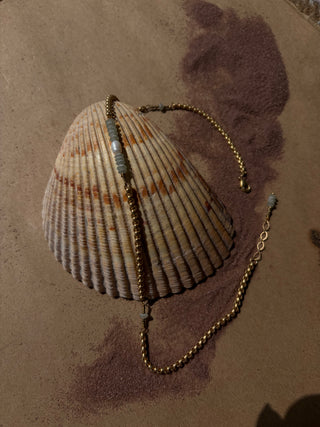 Matte sea glass and pearl 14k gold boot chain