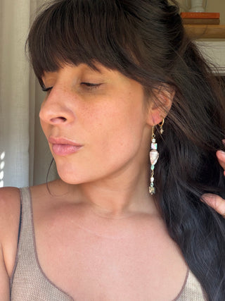 Shell, abalone and sea glass earrings
