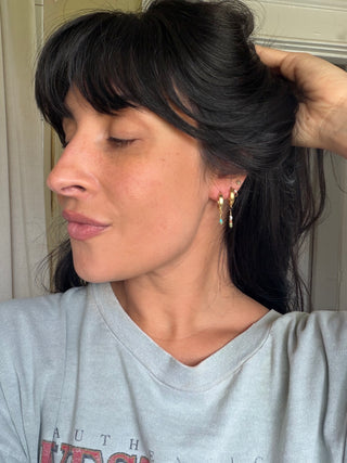Blue + Green Turquoise Huggie Hoops