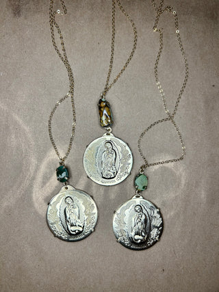 14k filled coin pendant necklace with Turquoise - Our Lady of Guadalupe