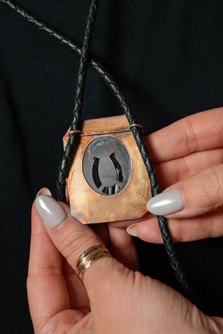 Large black agate bolo tie - Noeline Hofmann