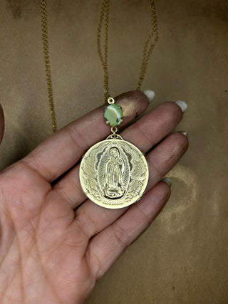 14k filled coin pendant necklace with Turquoise - Our Lady of Guadalupe