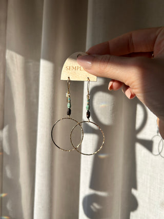 Turquoise and brown pearl hoop earrings