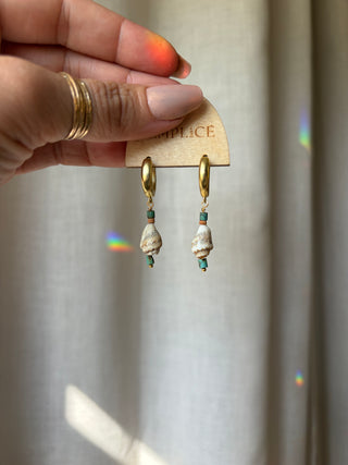 Turquoise, terracotta and shell Huggie Hoops
