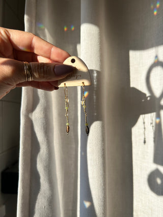 Brown Pearl and matte green glass earrings