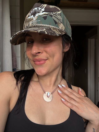 Moonstone pendant with espresso suede