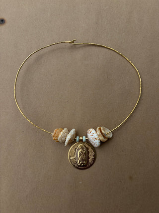 14k Gold Filled Mother Mary + Shell Choker