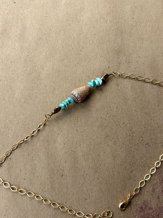 Turquoise and Shell 14k gold boot chain
