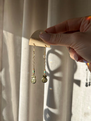 Terracotta turquoise and mother Mary pendant earrings