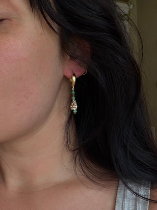 Turquoise and Shell Huggie Hoops
