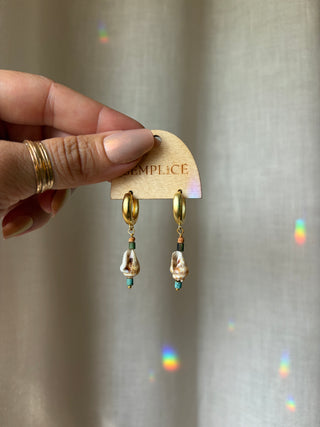 Turquoise and Terracotta Shell Huggie Hoops