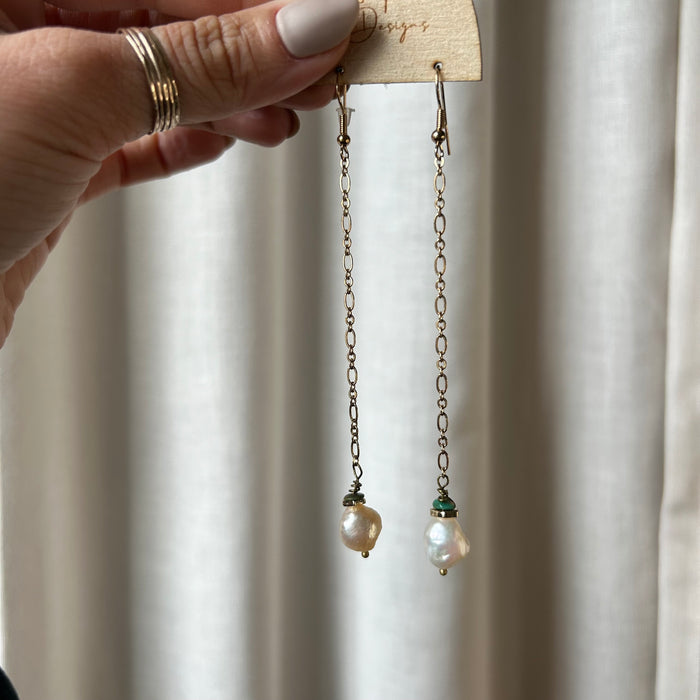 Turquoise and Hawaiian Pearl Drop Earrings (length adjustable, read description)