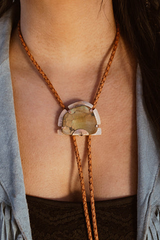 Green raw Turquoise bolo tie