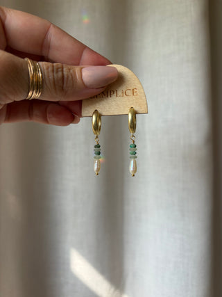 Pearl, Turquoise and matte sea glass Huggie Hoops
