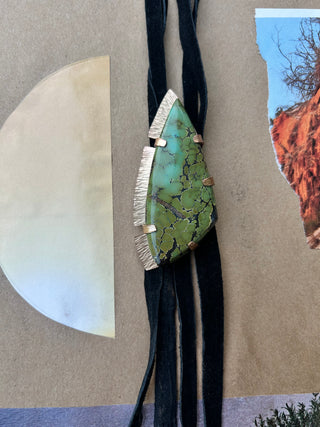 Green Turquoise and black suede bolo