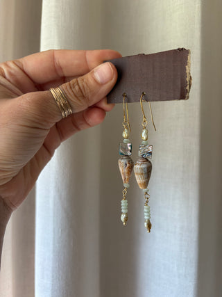 Shell, abalone and sea glass earrings