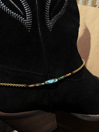 Abalone and Turquoise 14k gold boot chain
