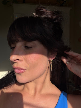 Pearl and Terracotta Huggie Hoops