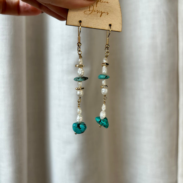 Pearl and turquoise drop earrings