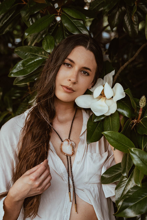 Cream Lace Agate slice bolo tie - Zach Bryan Ninth Cloud