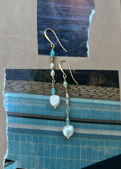 Pearl and turquoise earrings