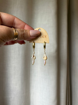 White Shell and Pearl Huggie Hoops