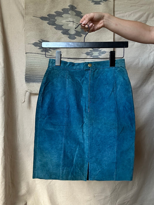 Blue leather skirt