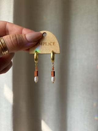 Terracotta and peach moonstone Huggie Hoops