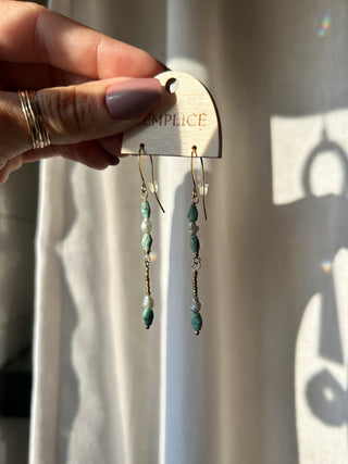 Turquoise and white pearl earrings