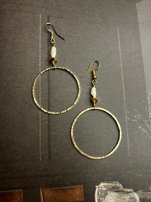 14k plated hoops with pearls and 14k plated chips