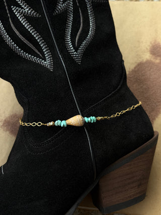 Turquoise and Shell 14k gold boot chain