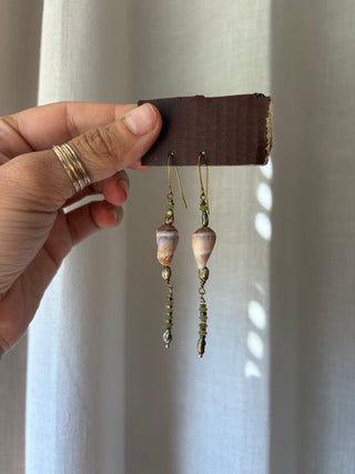 Shell and green sea glass earrings
