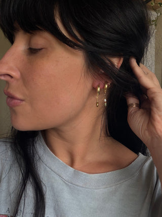 Brown Pearl and gold bead Huggie Hoops
