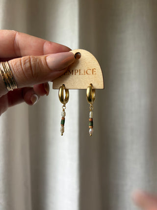 Terracotta Turquoise and Pearl Huggie Hoops