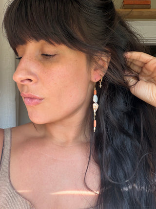 Shell, pearl and terracotta earrings