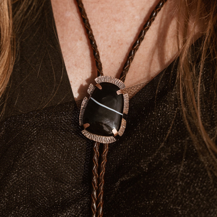 Black Agate bolo tie