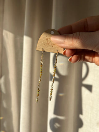 Green sea glass and pearl earrings