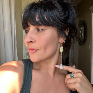 Bronze textured Grateful Dead bolt and moon earrings with moonstone